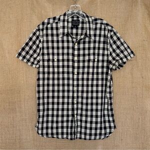 LUCKY BRAND Men’s Short Sleeved Button Down Black and White Check Casual Medium